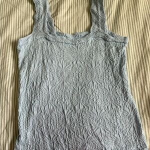 Textured Light Blue Women's Square Neck Top Size L/XL